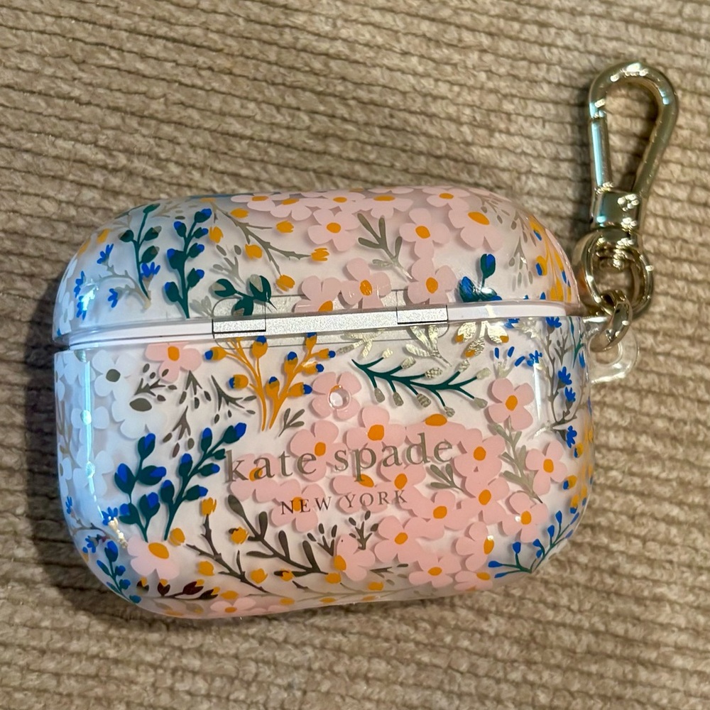Kate Spade Pink Floral AirPods Case with Gold Clip Pro 2nd/1st Generation